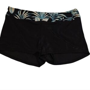 Women's Black Swim Boycut Shorts with Tropical Print Waistband 22W EUC